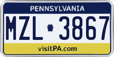 PA license plate MZL3867