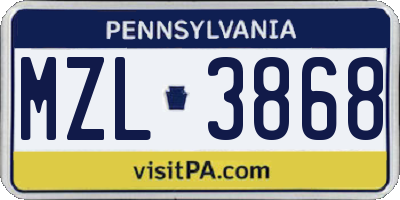 PA license plate MZL3868
