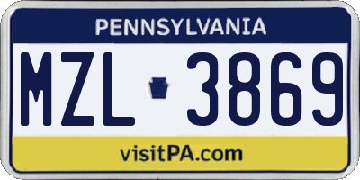 PA license plate MZL3869