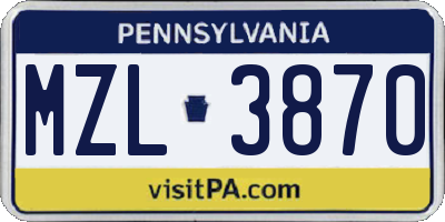 PA license plate MZL3870