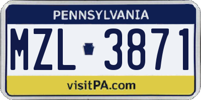 PA license plate MZL3871
