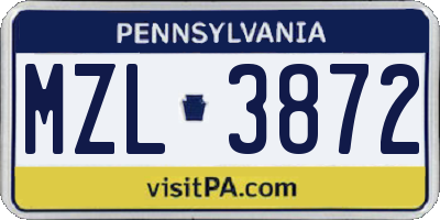 PA license plate MZL3872