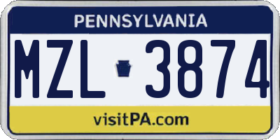 PA license plate MZL3874