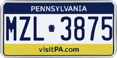 PA license plate MZL3875