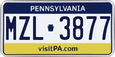 PA license plate MZL3877