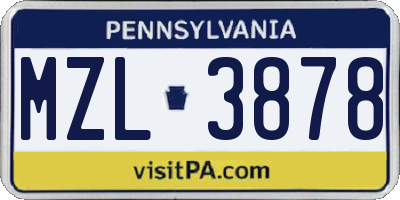 PA license plate MZL3878