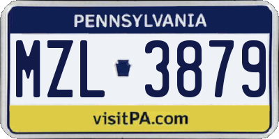 PA license plate MZL3879
