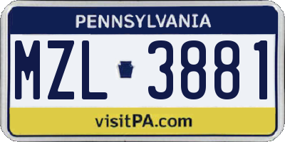 PA license plate MZL3881