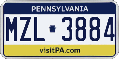 PA license plate MZL3884