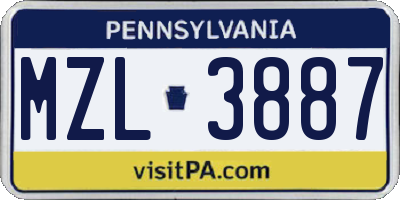 PA license plate MZL3887