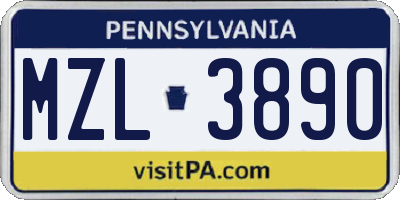 PA license plate MZL3890