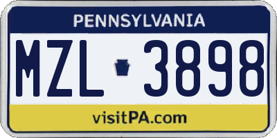 PA license plate MZL3898