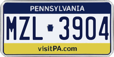 PA license plate MZL3904