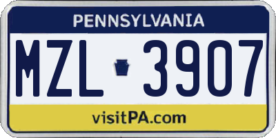 PA license plate MZL3907
