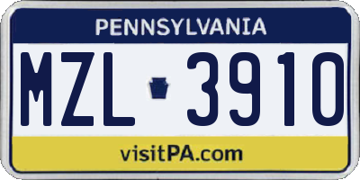 PA license plate MZL3910