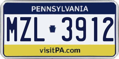 PA license plate MZL3912