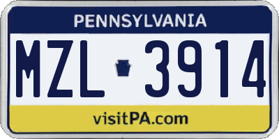 PA license plate MZL3914