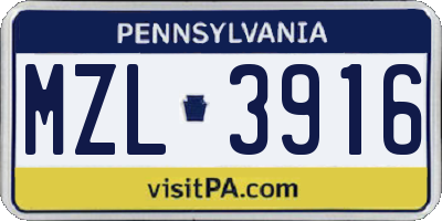 PA license plate MZL3916
