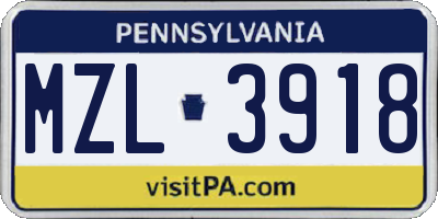 PA license plate MZL3918