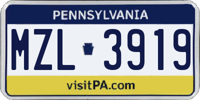 PA license plate MZL3919