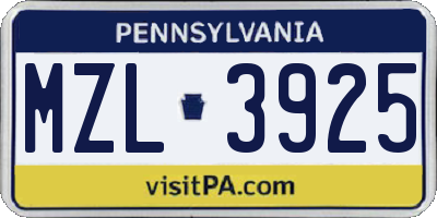 PA license plate MZL3925