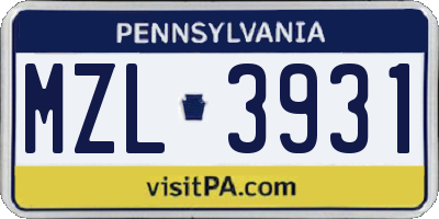 PA license plate MZL3931