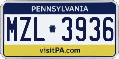 PA license plate MZL3936