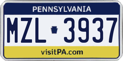 PA license plate MZL3937