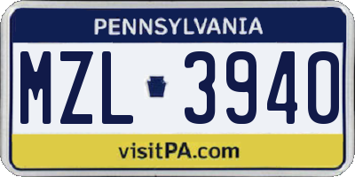 PA license plate MZL3940
