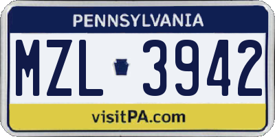 PA license plate MZL3942