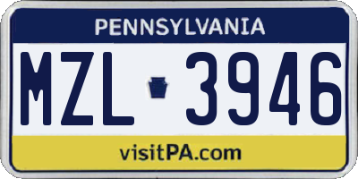 PA license plate MZL3946
