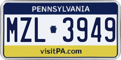 PA license plate MZL3949