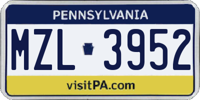 PA license plate MZL3952