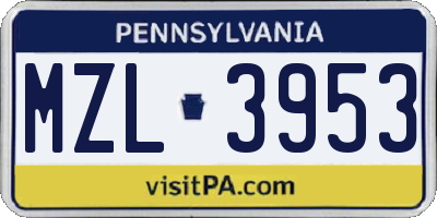 PA license plate MZL3953