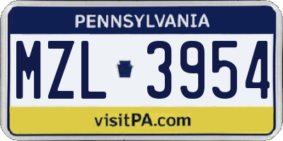 PA license plate MZL3954