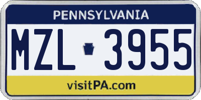 PA license plate MZL3955