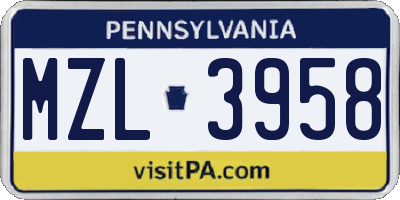 PA license plate MZL3958