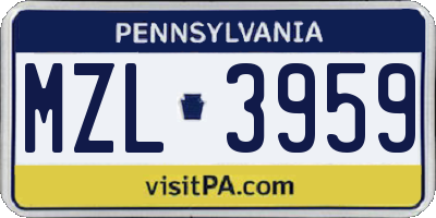 PA license plate MZL3959