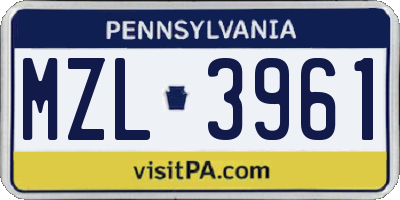 PA license plate MZL3961