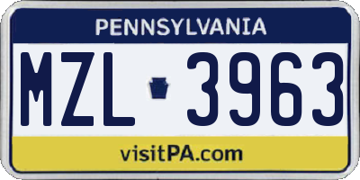 PA license plate MZL3963
