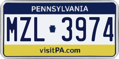 PA license plate MZL3974