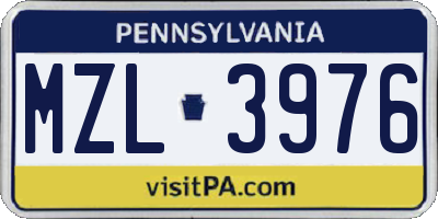 PA license plate MZL3976