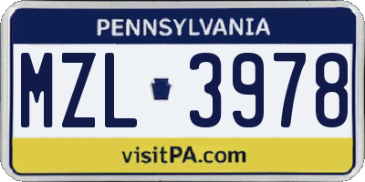 PA license plate MZL3978