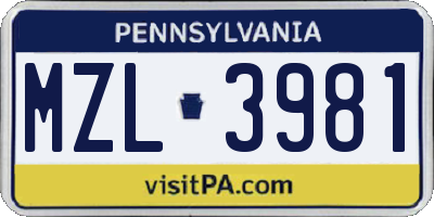PA license plate MZL3981