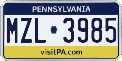 PA license plate MZL3985