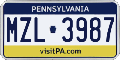 PA license plate MZL3987