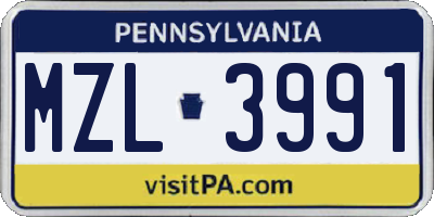 PA license plate MZL3991