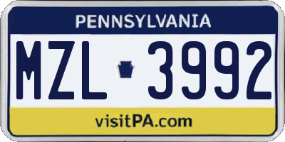 PA license plate MZL3992
