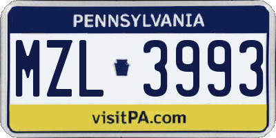 PA license plate MZL3993