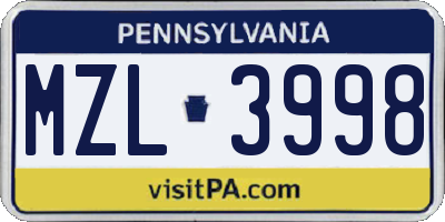 PA license plate MZL3998